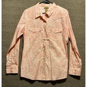 Wrangler Women's Pearl Snap Shirt L New No Tags Peach Coral Cactus Rodeo Western